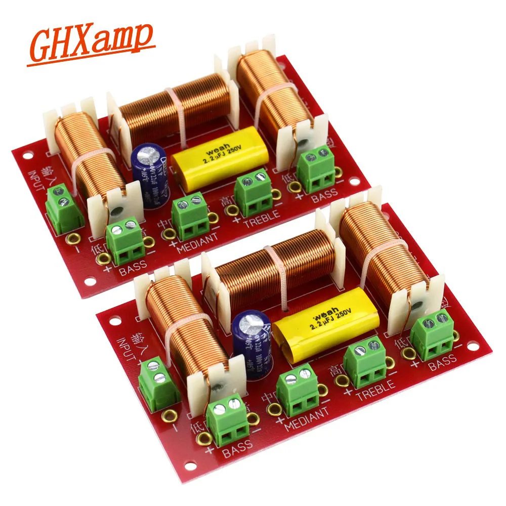 

GHXAMP Treble + Midrange + Dual Bass Speaker Crossover Audio 4-Way 3 Way Crossover Speakers Filter Frequency Divider 200W 2PCS