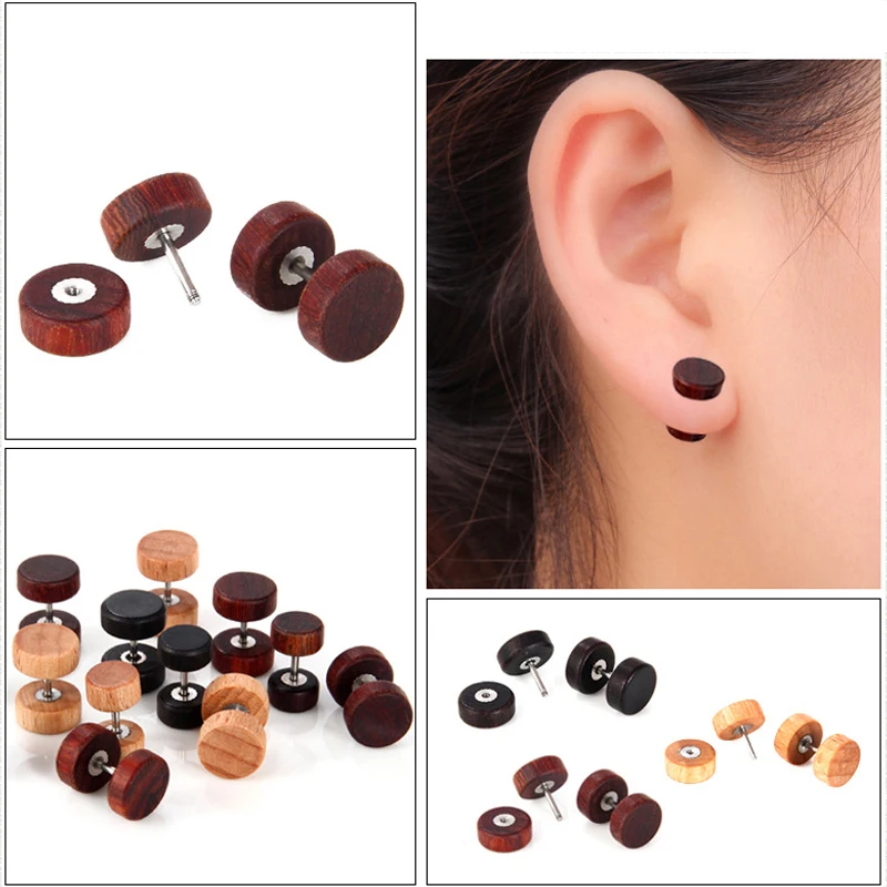 Распродажа 1 пара штанги из натурального дерева в стиле панк классические серьги