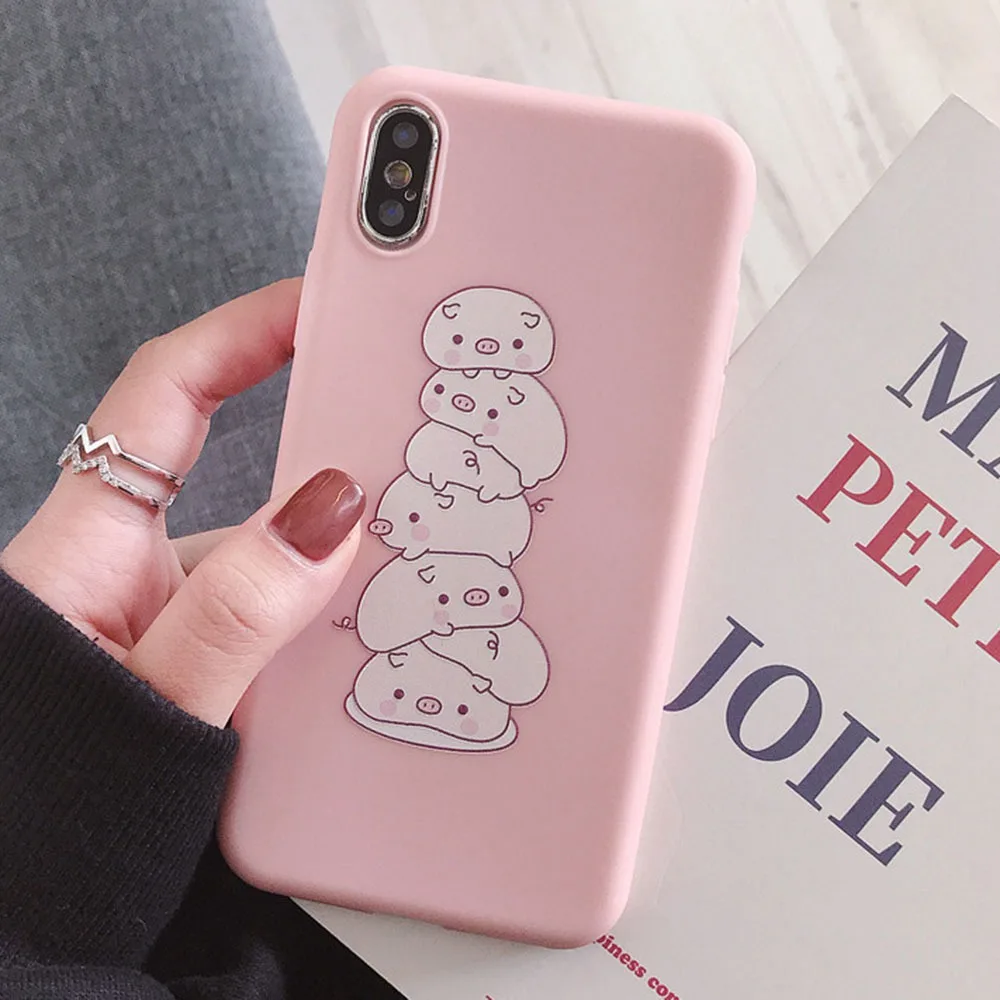 Cute Pink Case For iPhone X XS XR Xs Max Cases Animal Soft TPU Cover Matte Dirt-resistant Plain Fashion Phone Accessories | Мобильные