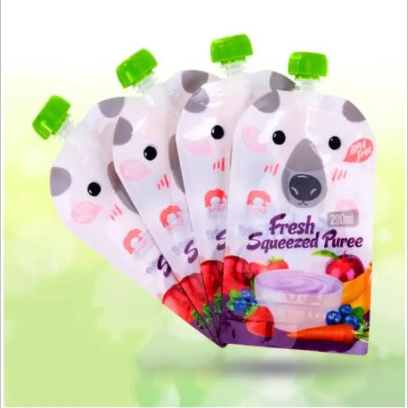 1 PC Cartoon 200ML Kids Food Storage Bag Breast Milk Bag Reusable Baby Food Pouch Infant Double Zipper Feeding Bags