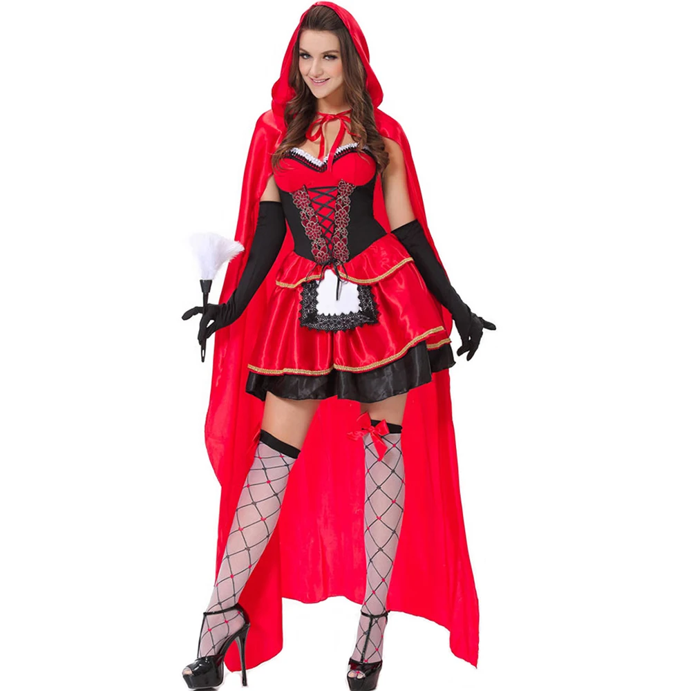 Sexy Little Red Riding Hood Косплэй взрослых Для женщин костюмы на Хэллоуин Маскарад