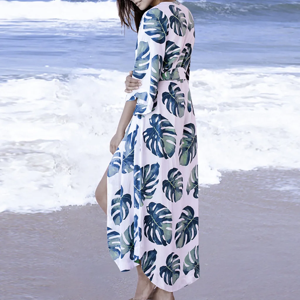 Женский кардиган с принтом листьев накидка на бикини купальник шнуровке пляжная