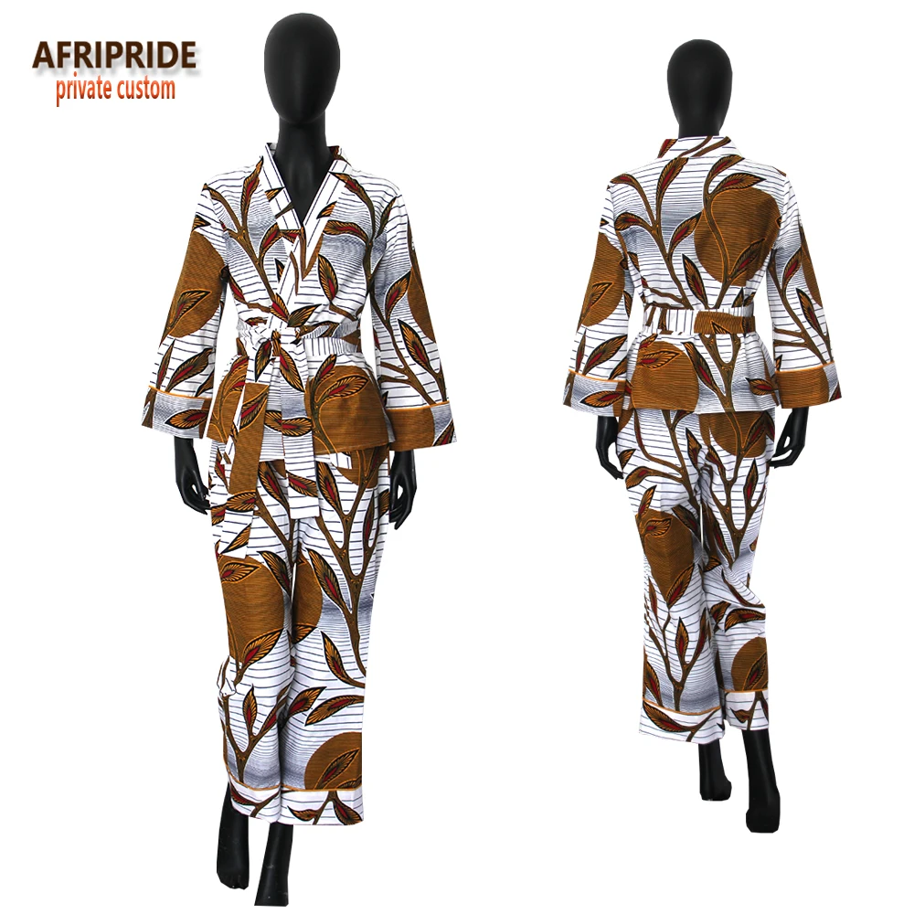 autumn african style women pajamas AFRIPRIDE private custom full sleeve top+ankle-length pant plus size pure cotton A722618