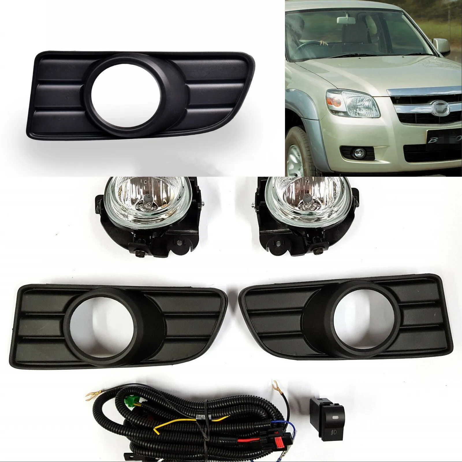 

JanDeNing For Clear Fog light Front Lamps Full Kit W/ Harness For MAZDA BT-50 BT50 2006-2008