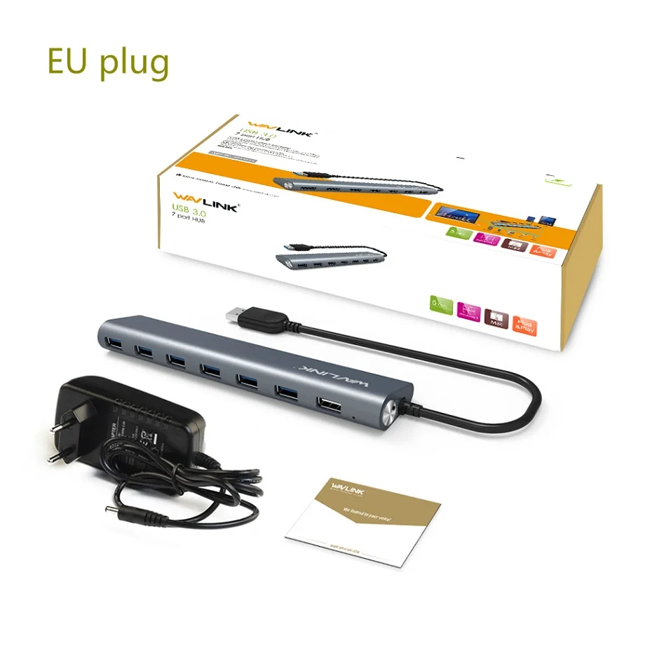 EU plug 7 портов высокоскоростной 5 Гбит/с usb-хаб 3,0 с 5 В/4 а адаптер питания внешний алюминиевый Портативный USB разветвитель концентратор для компьютера планшета - Цвет: EU plug