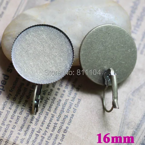 

16mm Vintage Antique Bronze Plated Round Circle Bezel Tray Cabochon French Style Clip Hook Earrings Settings Blank Wholesale