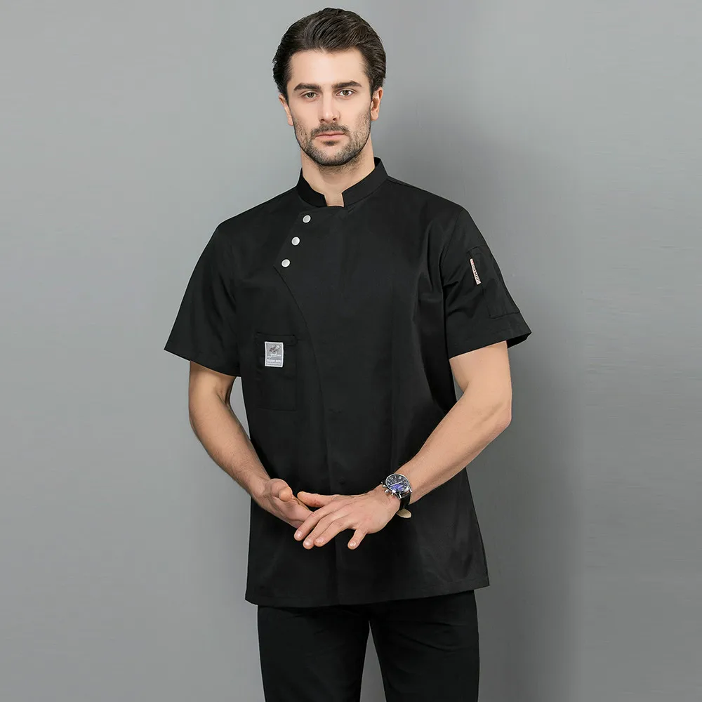 2019 Summer Chef Jacket Uniform Short Sleeve Waitress Work Kitchen Bake Dining Hotel Restaurant Shirt|Пиджак поварской| |
