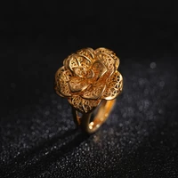 st kunkka yellow gold color filled big hollow flower ring for womans wedding party statement charm ring new fashion jewelry