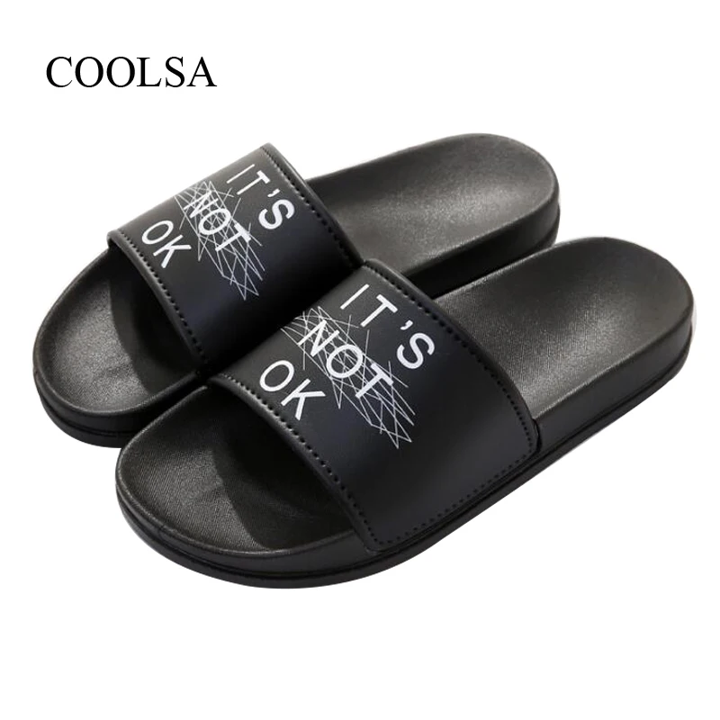 COOLSA/женские домашние Нескользящие тапочки с буквенным принтом; пляжные вьетнамки на плоской подошве для пар; Летние однотонные шлепанцы;