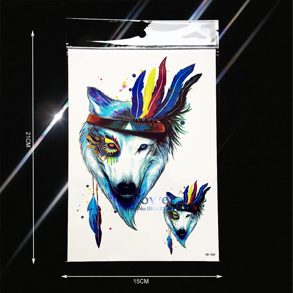 Индийское племя Воин Волк временная татуировка поддельные флэш тату перо Тотем