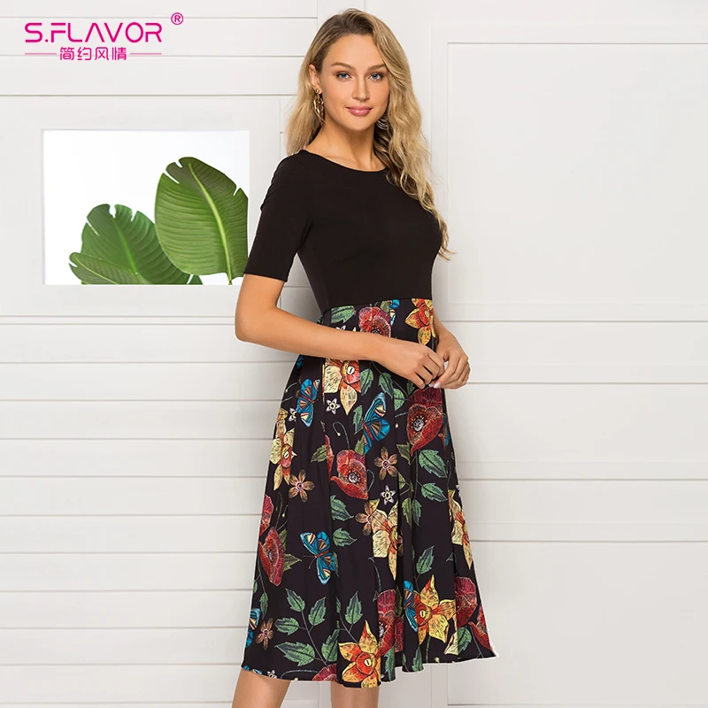 S. FLAVOR 2020 новое поступление женское лоскутное платье А силуэта с коротким рукавом