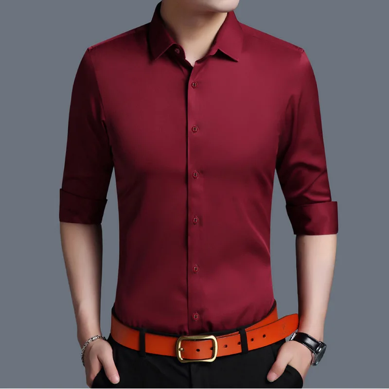 wine HEISMR. C Новая мужская рубашка с длинным рукавом, мужская рубашка, качественная, брендовая, не проглаженная, официальная, деловая, мужская рубашка, Camisa BK08 - Цвет: wine