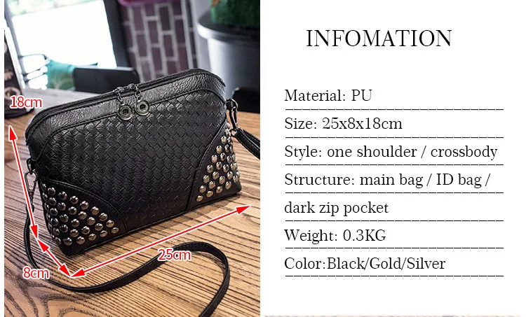 Wobag модная повседневная женская сумка через плечо, Золотая тканая мини-сумка, новинка, женская серебряная сумка-мессенджер из искусственной кожи с заклепками