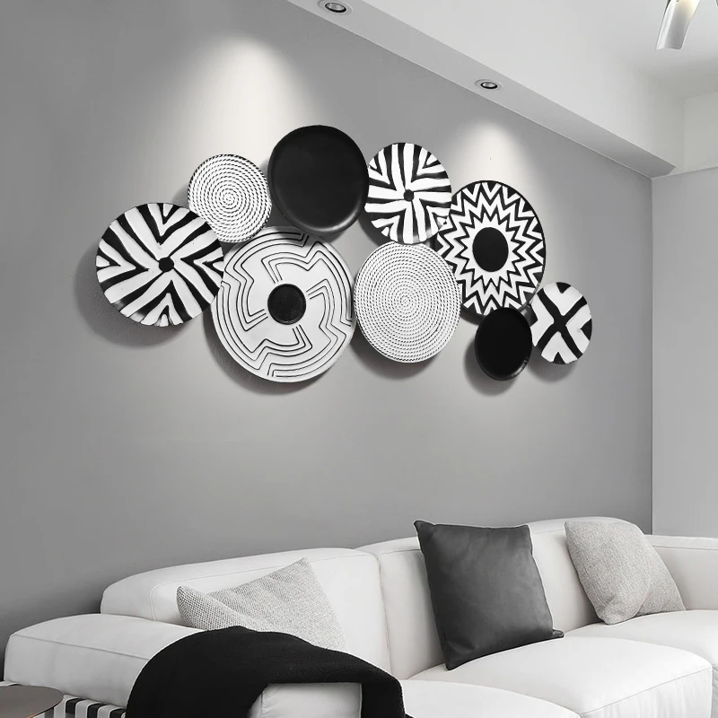 American Wrought Iron Wall Hanging Round Ornaments Crafts Decoration Home Livingroom Sofa Background Wall Sticker Metal Mural