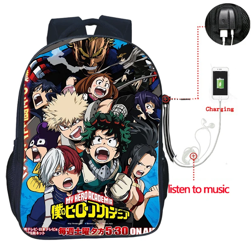 10 Мужской, женский, для мальчиков и девочек, школьный рюкзак Boku No Hero Academy, USB зарядка, двойной карман, модный ранец для ноутбука My Hero Academy - Цвет: 10