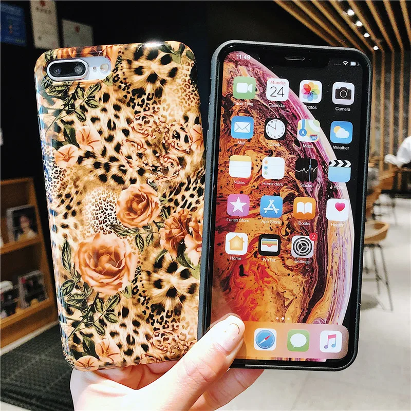 JIBAN Fashion Leopard Flower Phone Case for Iphone X/XR/XS MAX 6 6plus Soft Anti-fall Glossy Cover IPhone 7/8plus |
