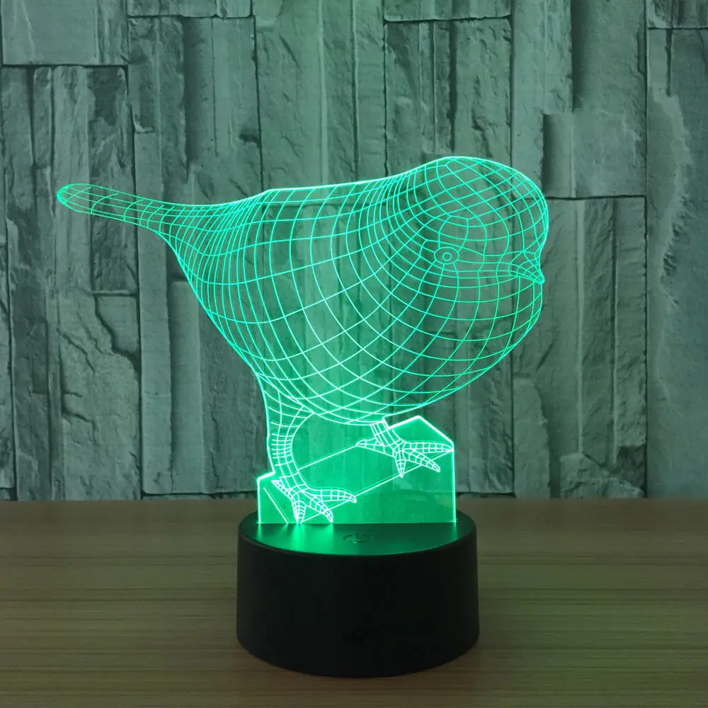 3D Ночник LED lampLED лампы птица свет в ночь 7 цветов Изменение сенсорный выключатель