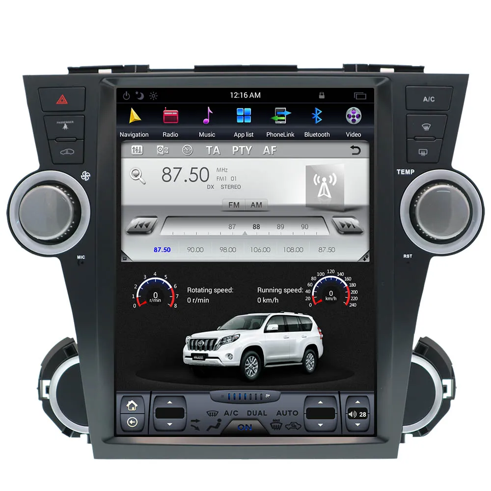 

Tesla Android7.1 No DVD player GPS Navigation For Toyota Highlander 2009-2013 MAPS CD BIG 12.1'' IPS screen radio palyer AUDIO