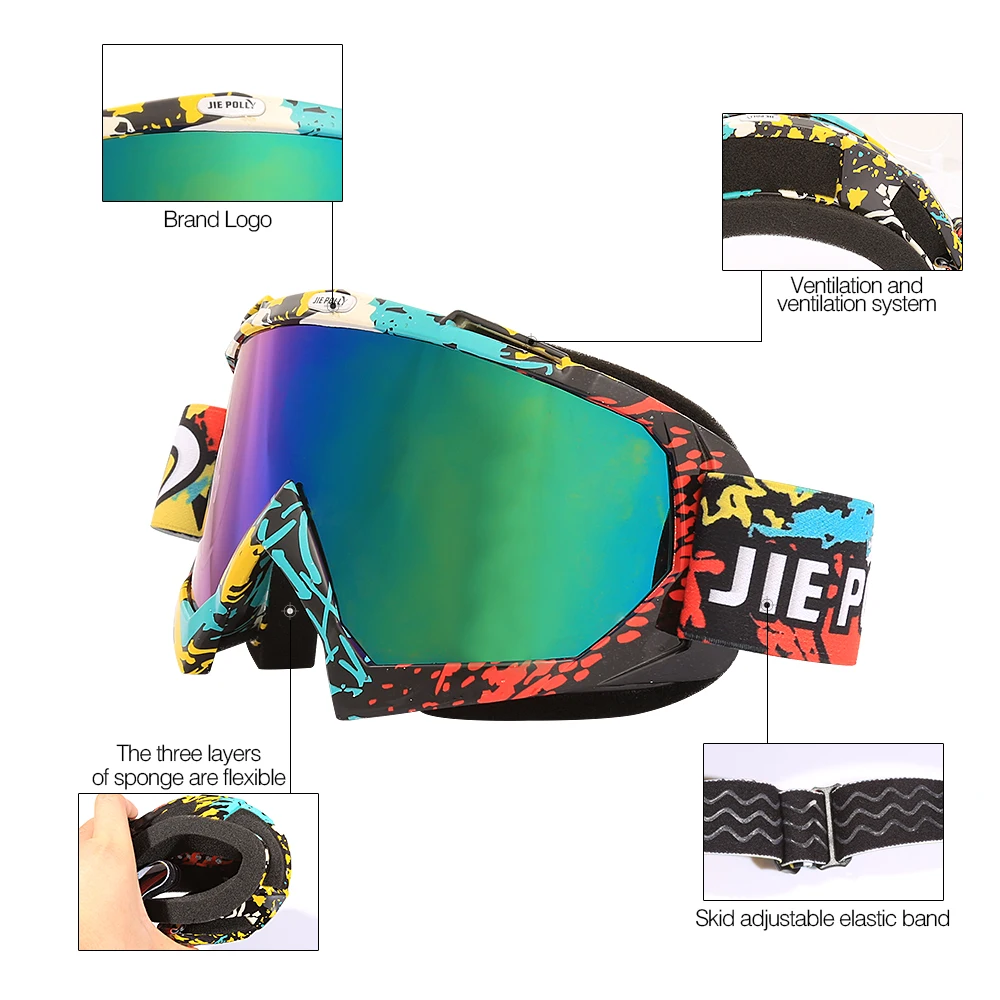 Jiepolly Graffiti Cycling Bicycle Bike Racing Goggles Dustproof Motocross Outdoor Google Motorcycle Eyewear Skiing Sunglasses | Спорт и