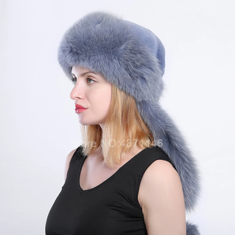 Новые женские зимние Стразы натуральный Лисий мех шапки цельные хвосты лисы