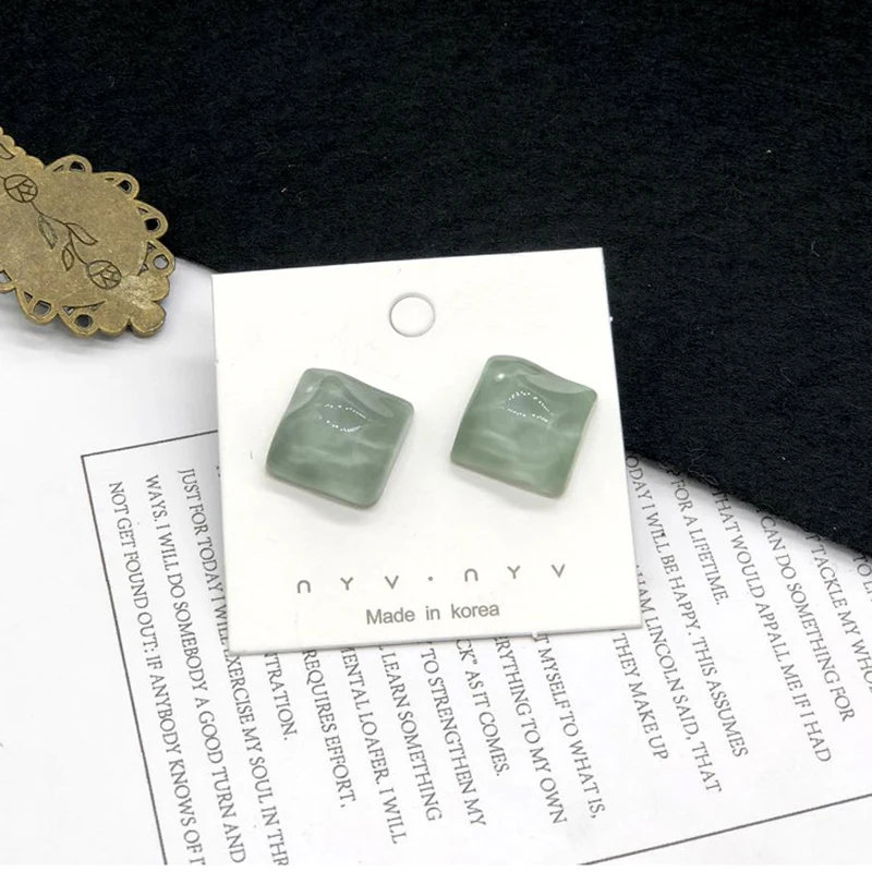 Летние маленькие свежие квадратные желейные Серьги необычные водная рябь ретро