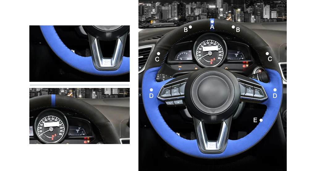 Черный чехол на руль из натуральной кожи для Mazda 3 Axela- Mazda 6 Atenza- CX-5 CX5- Mazda CX-9