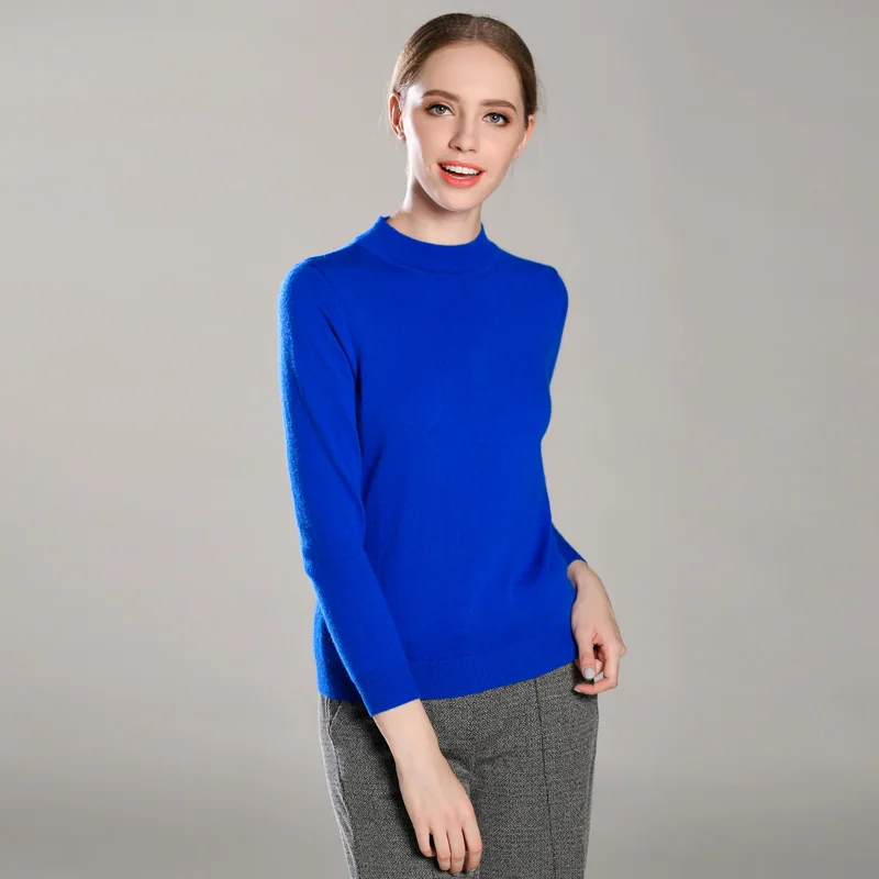 Royal Blue Новые цвета, женский кашемировый пуловер с высоким круглым вырезом, свитер, Однотонный свитер с высоким воротом, вязаный Топ, женский джемпер, 4 сезона - Цвет: Royal Blue