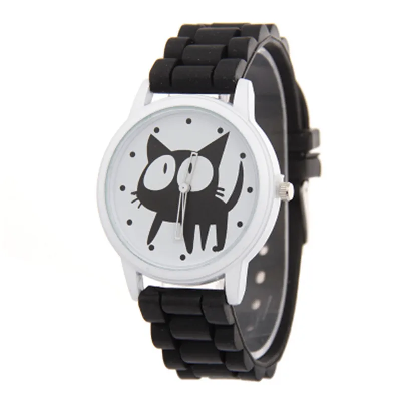 Модные брендовые женские и часы с рисунком кота силиконовый ремешок кварцевые