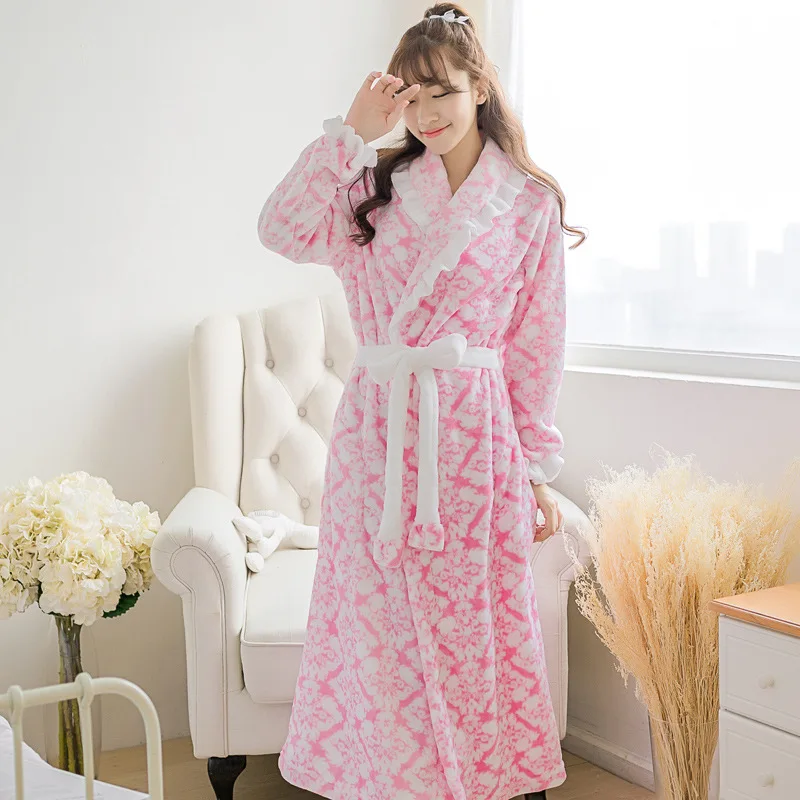 Женский длинный халат до щиколотки плюшевый в горошек Женская хлопковая Пижама