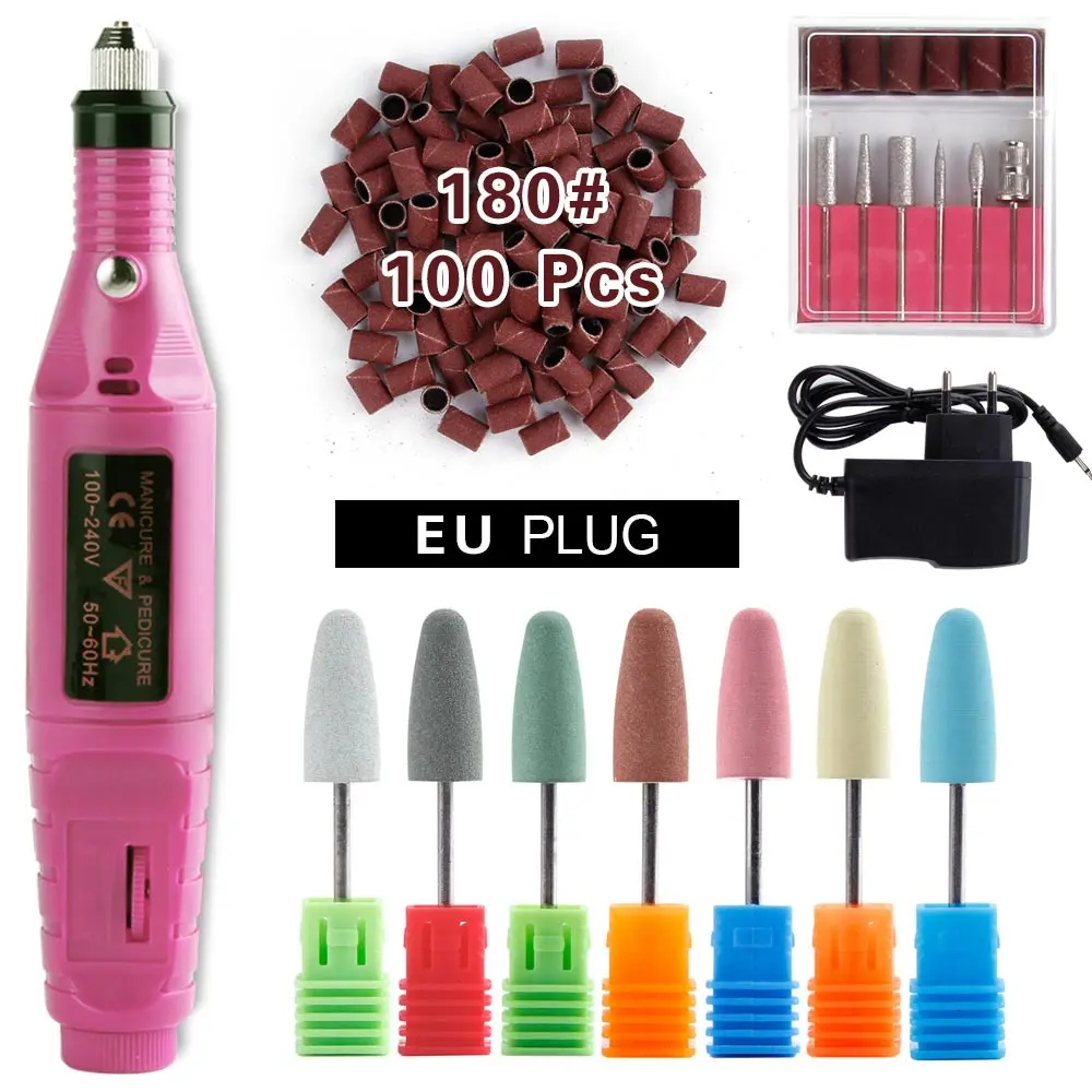 Pink Set 180 Профессиональные электрические сверла для ногтей набор маникюрный аппарат резиновая силиконовая насадка для полировки Шлифовальная головка фрезы педикюрный аппарат - Цвет: Pink Set 180