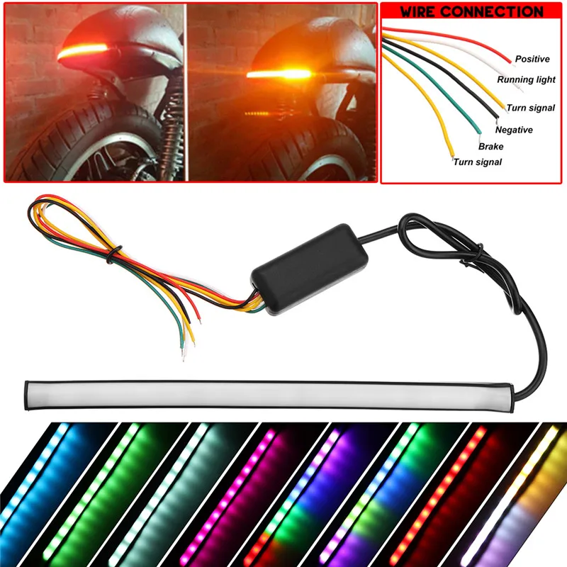 22CM 3W LED Motorcycle Rear Brake Stop Strip Light Left/Right Trun Flowing Lamp with Control Box 12V 12LED RGB | Автомобили и