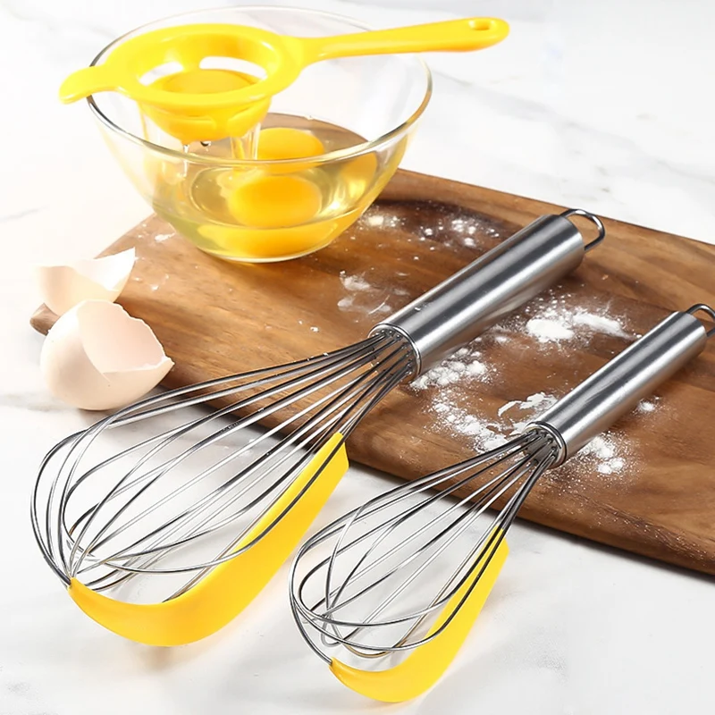 3Pcs/Set With Eggs Separator Egg Beater Stainless Steel Whisk Rotating Multifunctional Manual Silicone Scraper Mixer Stirring | Бытовая