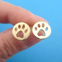 dog paw stud earrings print dye cut coin shaped animal earrings for women