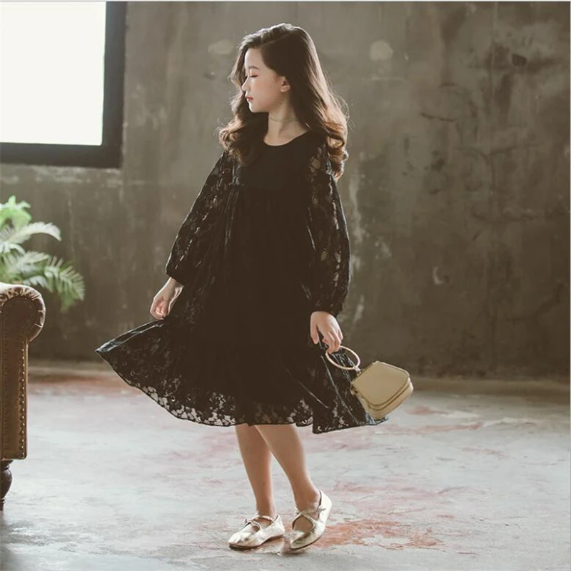 Autumn Dresses Girls 2019 New White Black Red Lace Long Sleeve Dress For 4 to 12 Years Sweet Fashion Fall Clothing | Детская одежда и