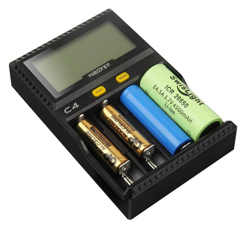Смарт зарядное устройство Miboxer C4 Plus с ЖК дисплеем для Li Ion IMR ICR LiFePO4 18650 14500 26650 21700 AAA