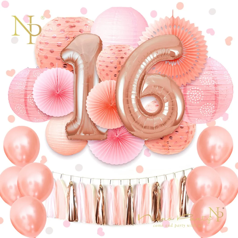 Nicro сладкий 16 18 21th Happy День рождения украшения 37 шт./компл. розы; Цвет: розовый, золотистый; новые воздушные шары Сделай Сам домашний Декор# Set64