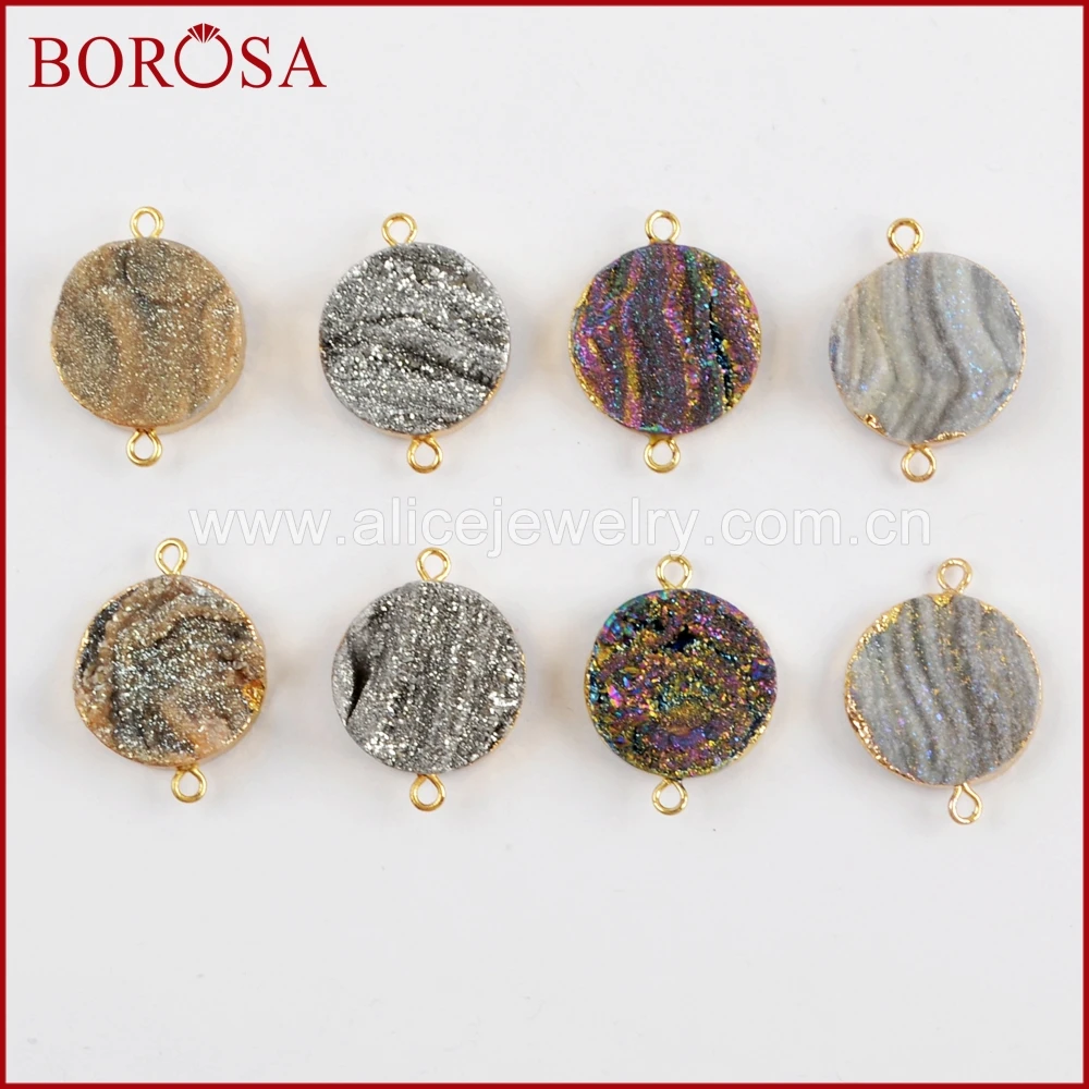 BOROSA 10 шт. круглый Радужный титановый Галактический кварц Друза медный