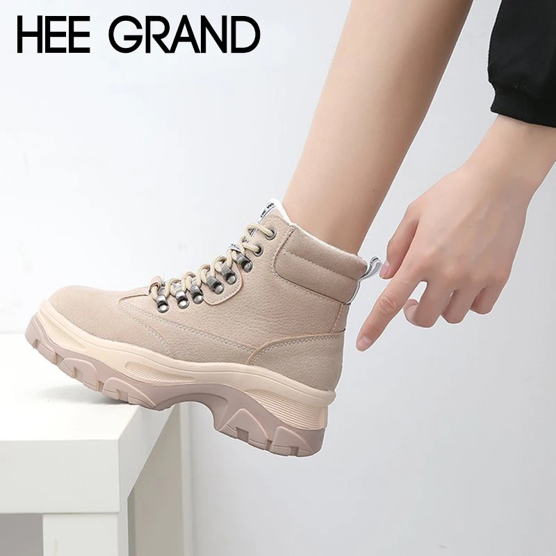 HEE GRAND/2018 женские зимние теплые ботинки из замши на шнуровке повседневные модные