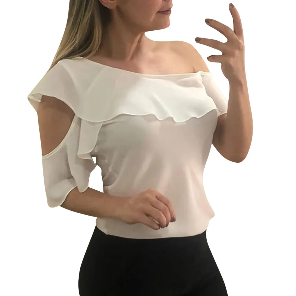 Женские Летние шифоновые топы с открытым плечом однотонные Открытые Рубашки