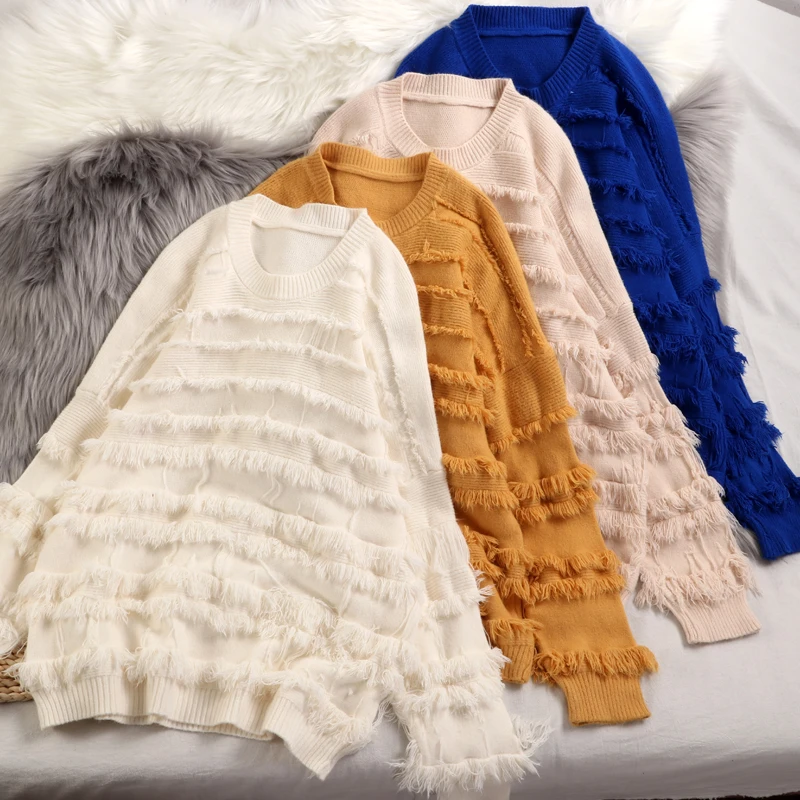 Женский Однотонный свитер Shellsuning вязаный пуловер большого размера на осень и