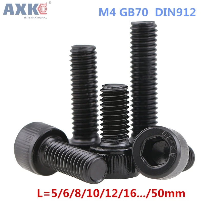 AXK 50 шт. M4 DIN912 Шестигранная головка с шестигранной головкой болты 12 9 класса из