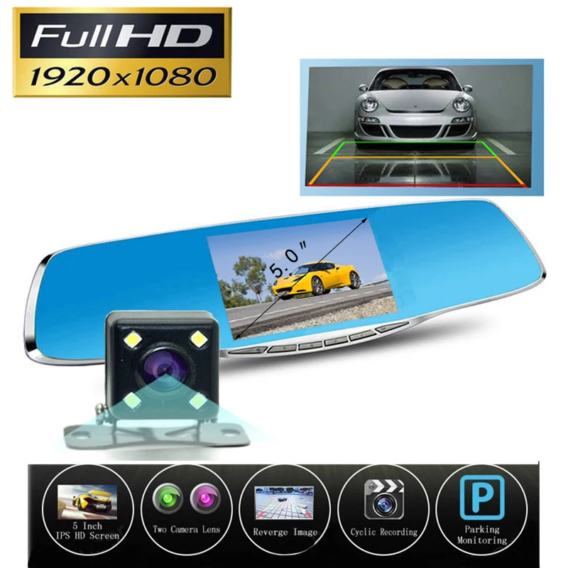 Full hd1080p двойной объектив DVR ночного видения камера заднего вида для машины