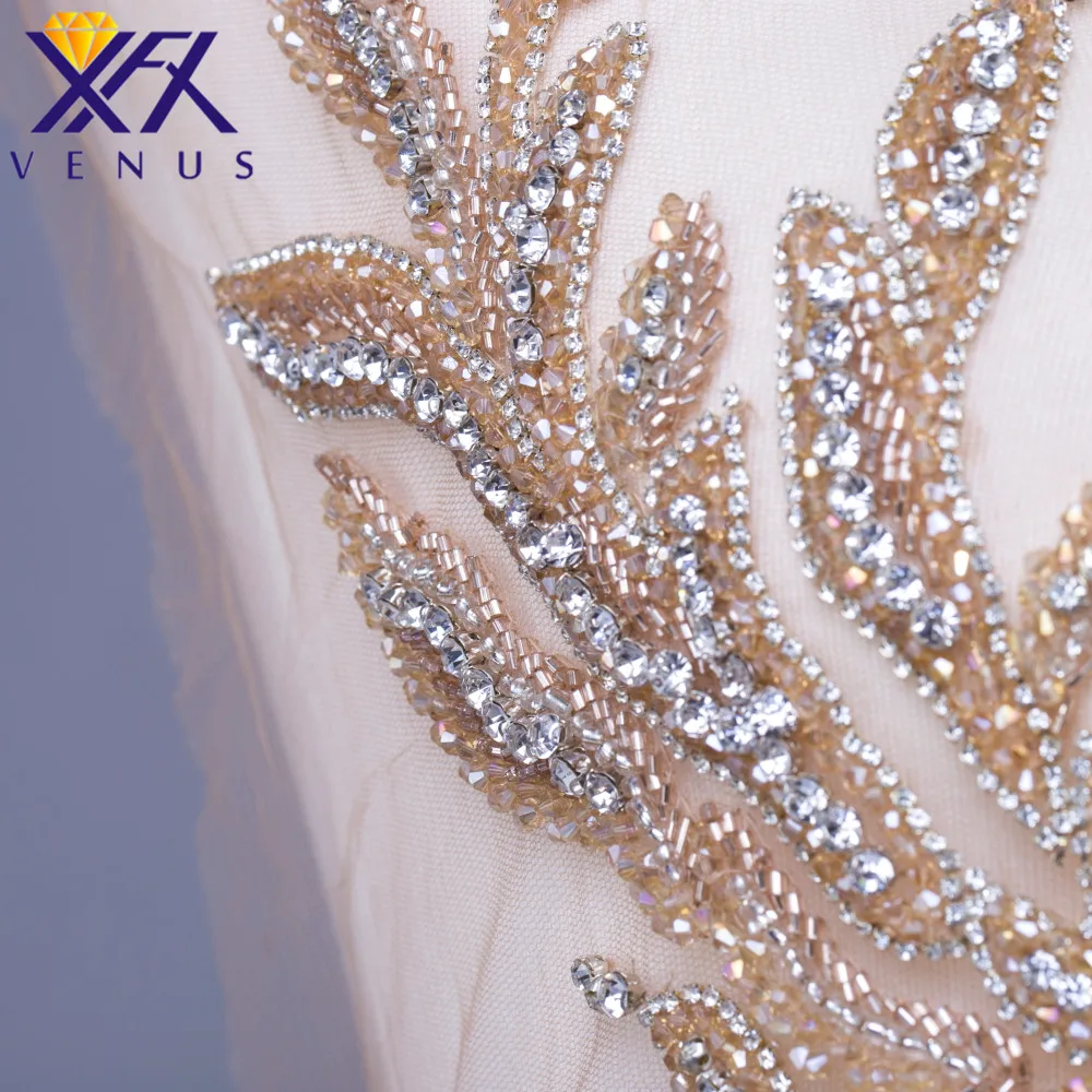 XFX 1 Piece Handmade Wedding Dress Evening Gown Rhinestone Crystal Patches Beads Trimming Beaded Applique for Party