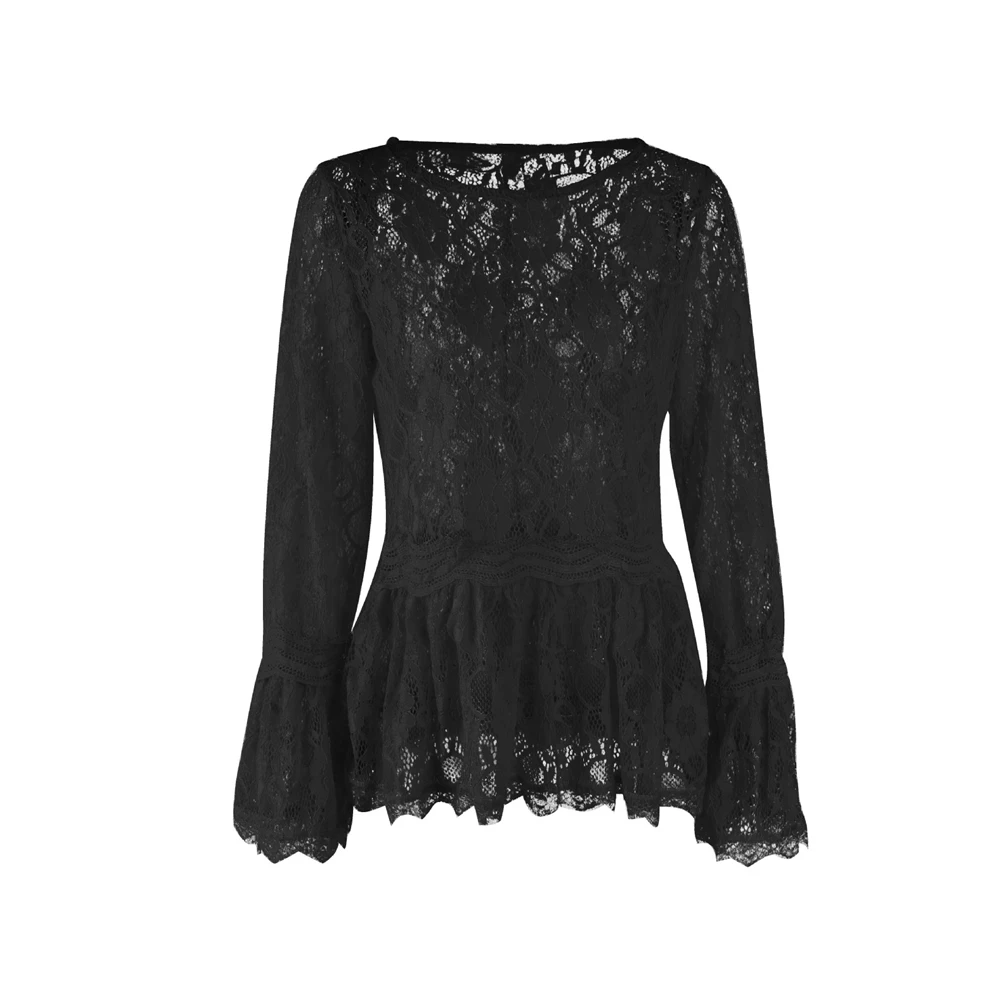 2019 New Autumn Floral Blouse for Women Sex Lace Long Sleeve Casual Yellow Pink Top Ladies Loose Blusas Femininas | Женская одежда