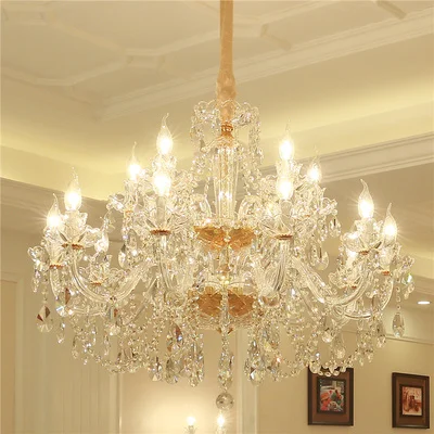 15 light Европейская хрустальная люстра, роскошное Домашнее освещение для гостиной, хрустальное подвесное освещение для спальни, лестницы, столовой, свечи, лампы - Цвет абажура: 15 light