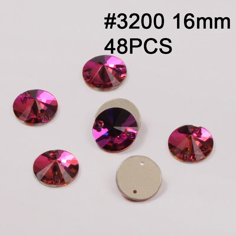 Rivoli 16mm 48pcs Пришитый камень цвет фуксии стекло кристалл риволи Наветт капелька Flatback Стразы для шитья для вечернего diy аксессуары для одежды - Цвет: Rivoli 16mm 48pcs