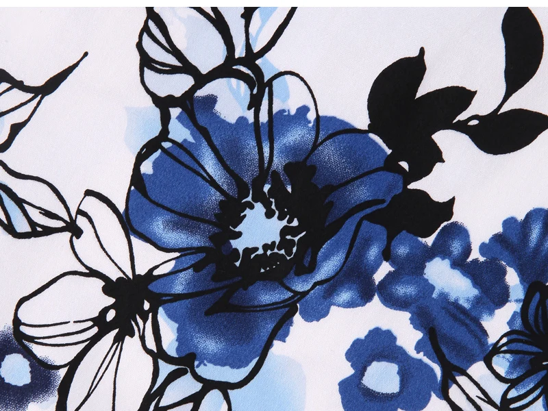 Тонваль хлопок элегантное винтажное белое платье 1950S женские летние цветочные платья синий цветок рокабилли свободное платье