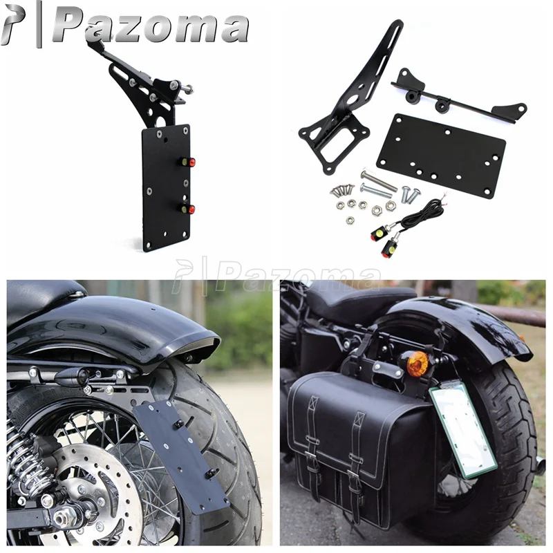 Black Motorcycle Tail Light Side Mount License Plate Bracket for Harley Iron 883 XL883 XL1200