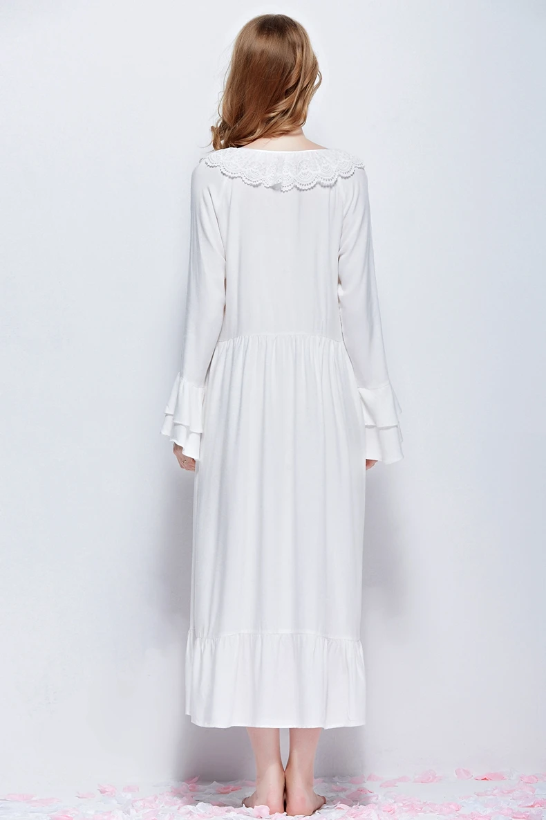 Женское элегантное белое платье из хлопка с длинным рукавом|plus nightgown|sleeping dresswhite