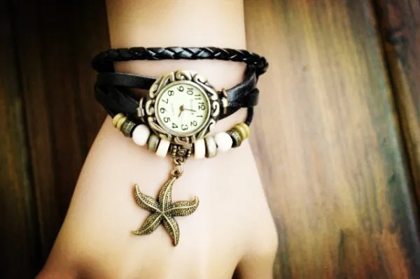 Высокое качество relogio женщины натуральная кожа винтаж часы браслет наручные лист